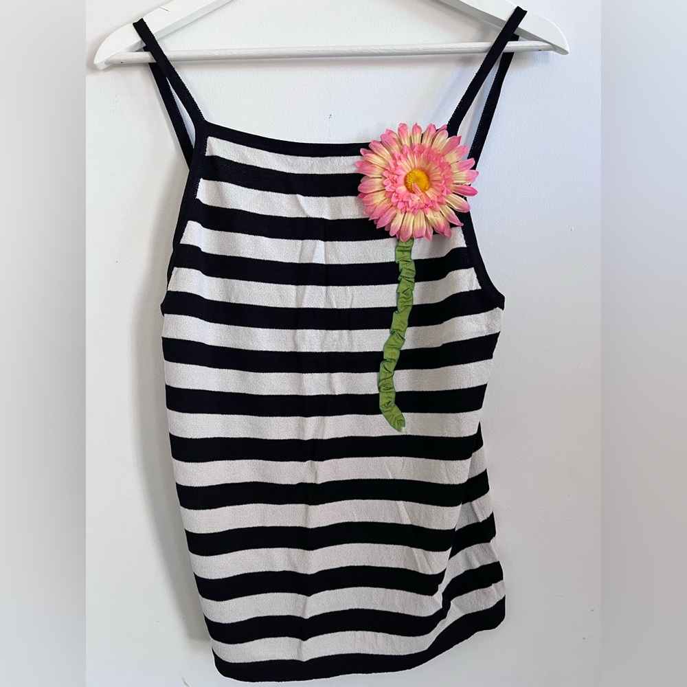 NY BASED Juniors Square Neckline Sailor Black and White top Size M